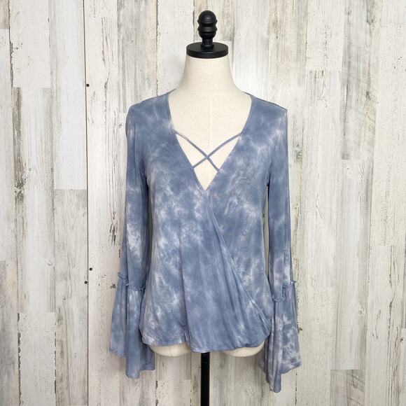 American Eagle Outfitters Soft & Sexy Tie Dye Bell Sleeve Top Blue Boho Size S - Picture 1 of 8
